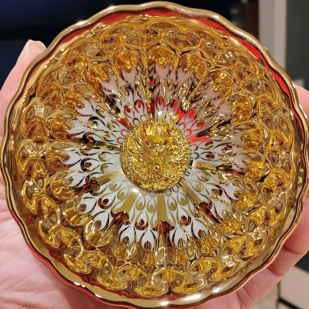 Gold and White Dragon Tea Cup